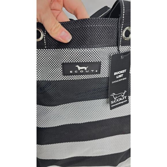 Scout Black Gray Striped Bucket List Large Open Top Shoulder  Tote Bag & Pouch - Picture 8 of 16